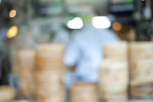 中餐厅蒸点心的模糊图片下载