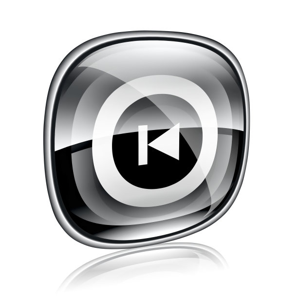 黑色玻璃倒退后退图标，隔离在白色背景上图片下载