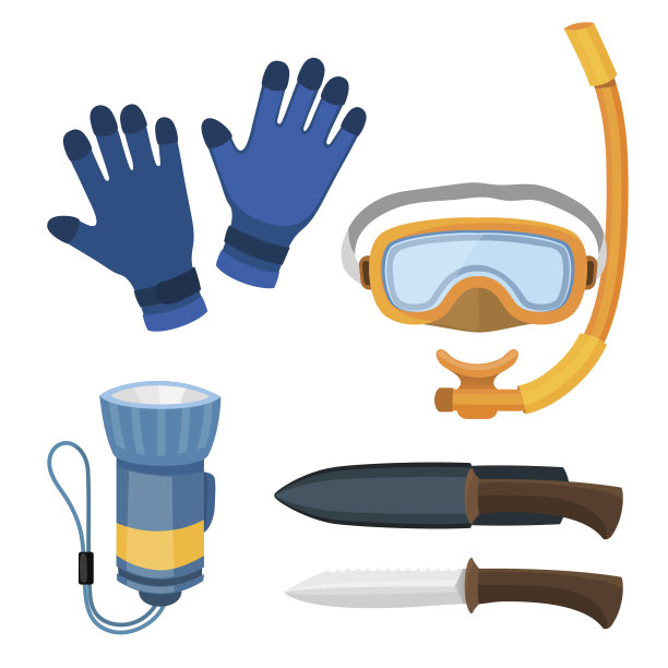 鱼叉捕鱼潜水设备矢量集图片下载