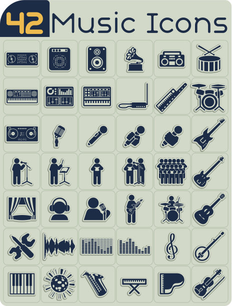 42个深蓝色音乐主题图标图片下载