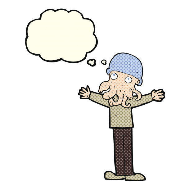 带有想法泡泡的卡通外星鱿鱼脸男人图片下载