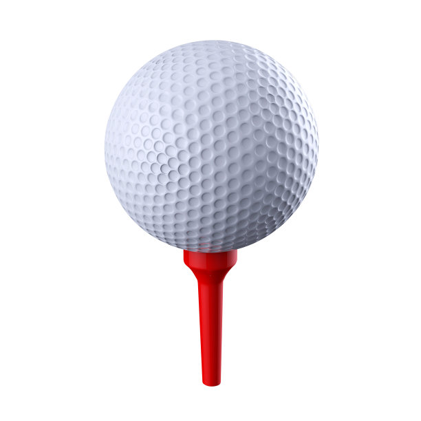 红色球座和白色背景的高尔夫球图片下载