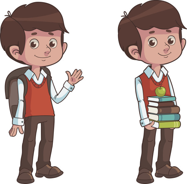 可爱的卡通男孩背包和书图片下载