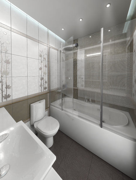 浴室极简风格室内设计，渲染3D图片下载