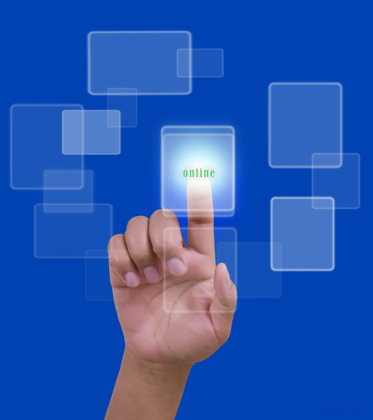 用手在蓝色背景上滑动在线网络图片下载