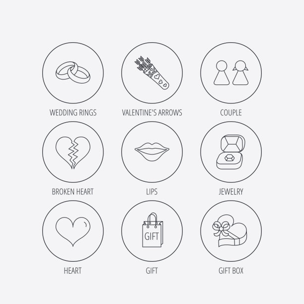 爱的心，吻和结婚戒指的图标。图片下载
