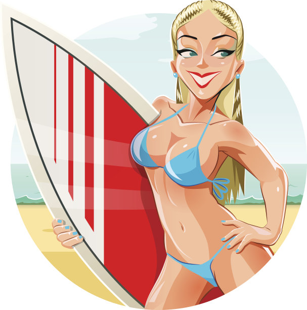 在海滩上冲浪的女孩图片下载