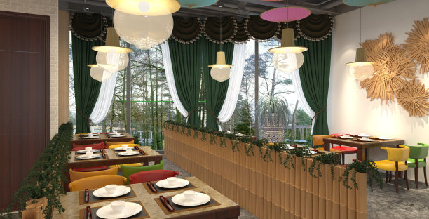 插画餐厅室内设计图片下载