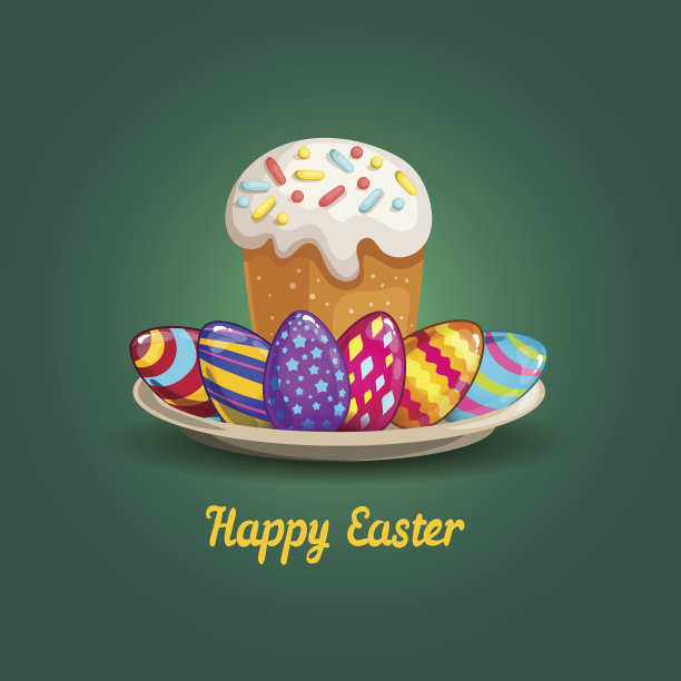 带有复活节彩蛋和蛋糕的卡片图片下载