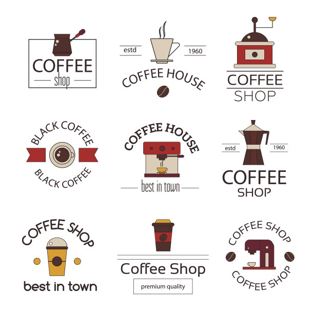 现代平面的东西线咖啡标签和徽章集图片下载