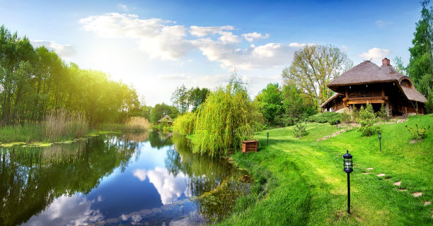 河和木屋图片下载