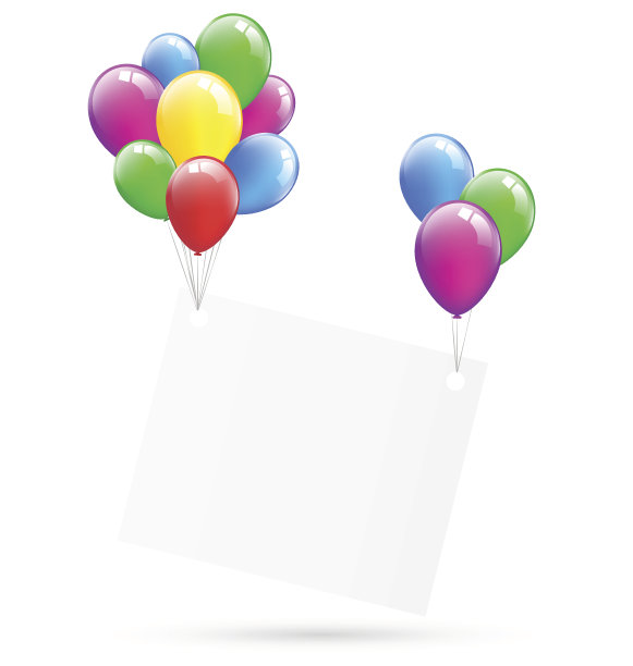 节日的纸框上挂着可充气的亮气球隔离图片下载