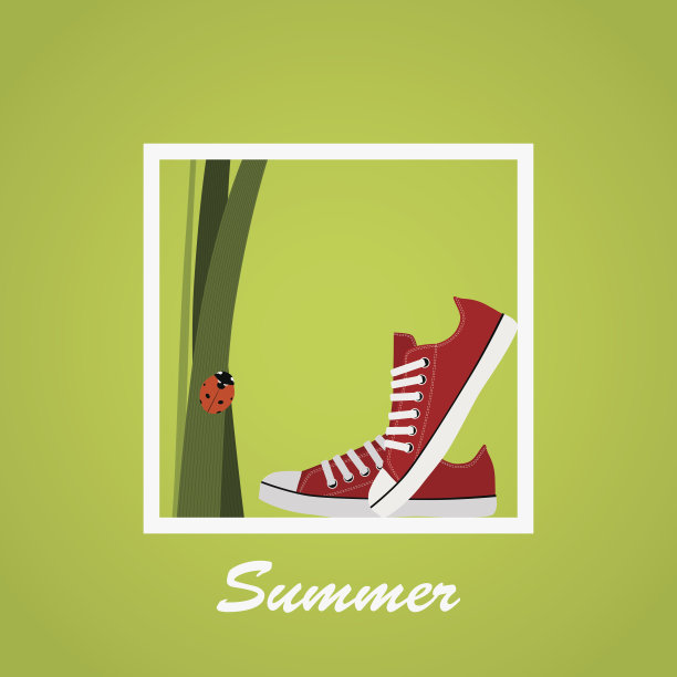 红球鞋，草，瓢虫。行业的。夏天。刻字。图片下载