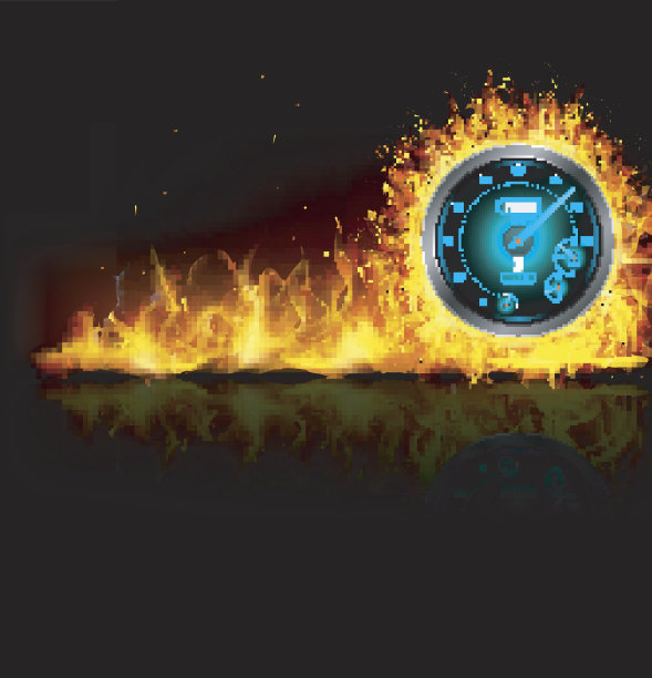 速度计在黑色背景火图片下载