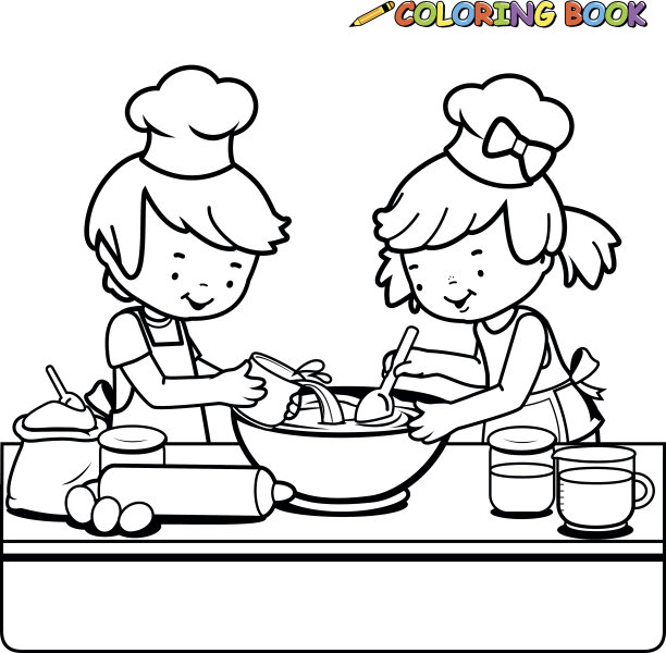 儿童烹饪涂色书页图片下载