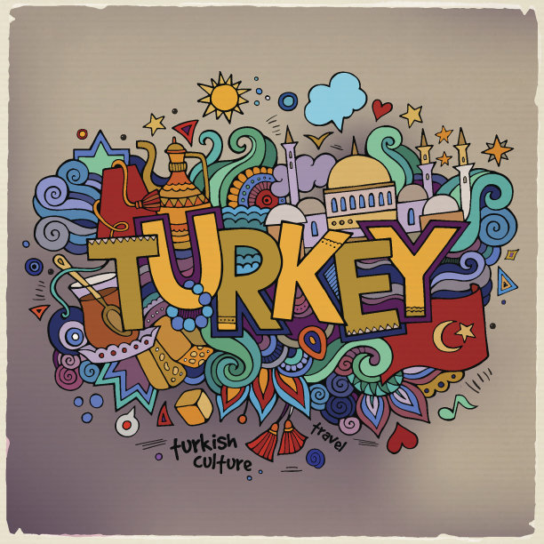 土耳其手写字母和涂鸦元素背景图片下载