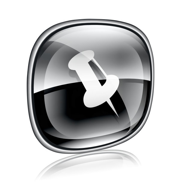 黑色玻璃图钉图标，白色背景图片下载