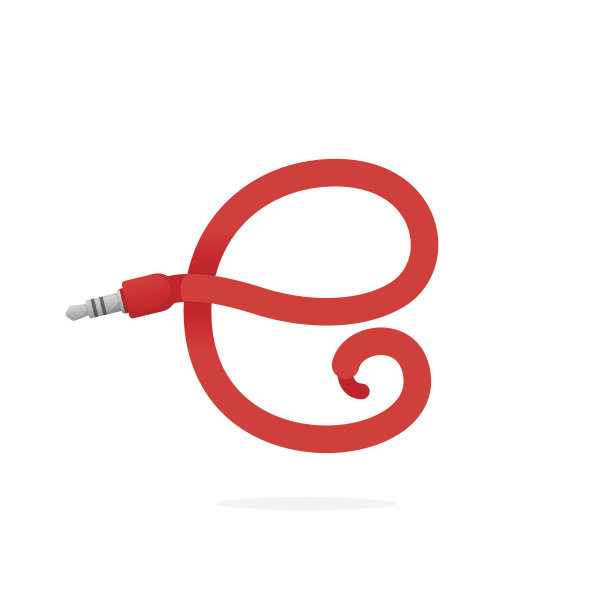 E字母图标由插孔电缆形成。图片下载