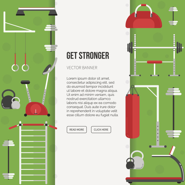 体育器材平面横幅模板。健身俱乐部。图片下载