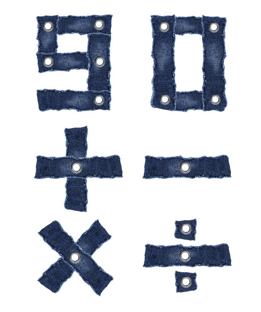 9,0 -数字和数学符号从牛仔裤织物图片下载