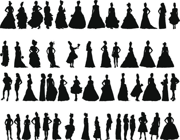 矢量廓形的妇女在时期的服装图片下载