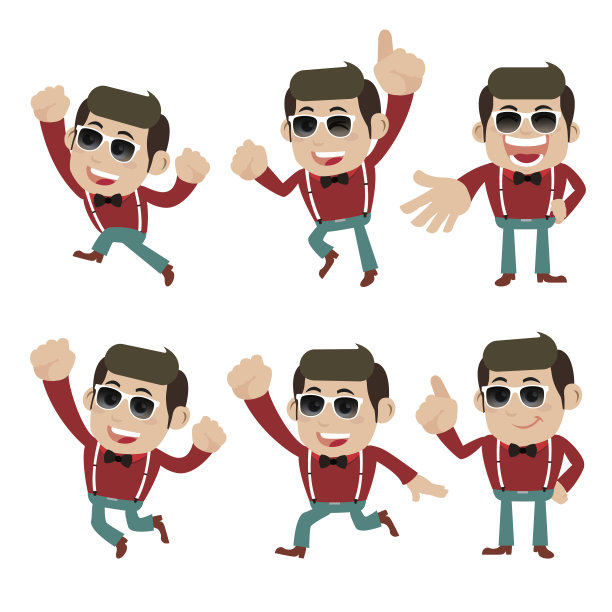 一组不同姿势的年轻人角色图片下载