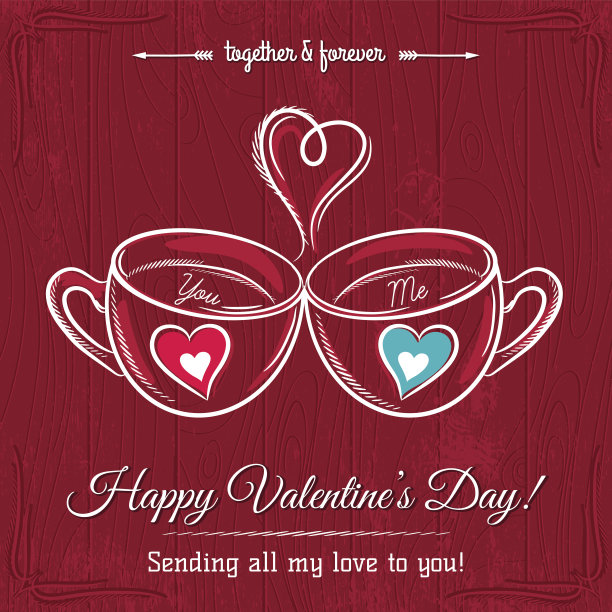 红色情人卡配两杯热饮图片下载