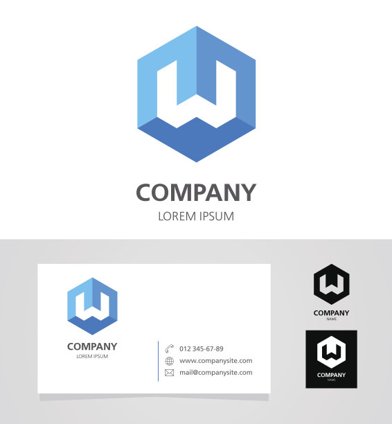 字母W -会徽设计元素与名片-插图素材图片