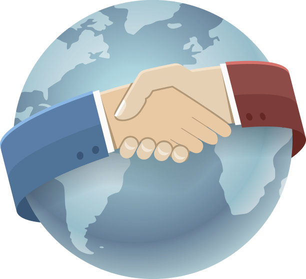 全球世界地图国际伙伴关系图标商人握手符号背景孤立的平面设计矢量插图图片下载
