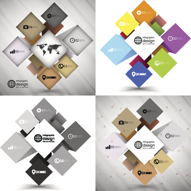 一套用于商业概念、现代模板的信息图立方体盒图片下载