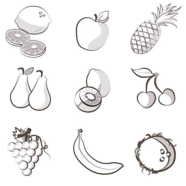 轮廓水果套装插图图片下载