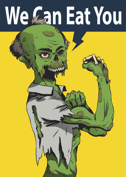 万圣节海报，绿色僵尸秃头老人图片下载