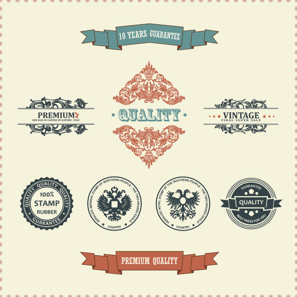 矢量复古华丽的装饰元素。饰品带邮票图片下载