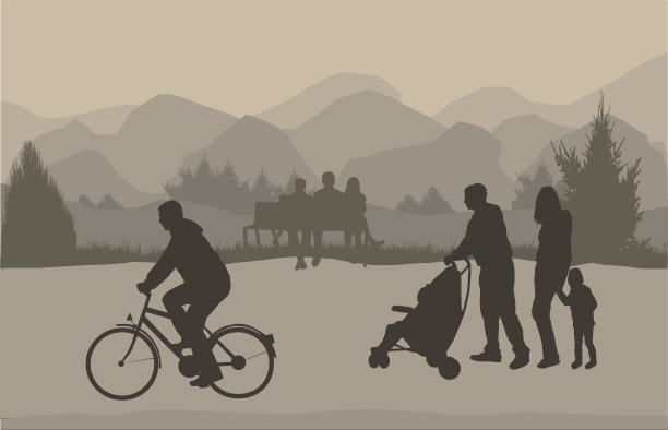 人们在大自然中剪影。图片下载