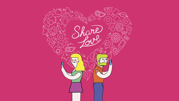 情侣在移动互联网爱情概念艺术图片下载