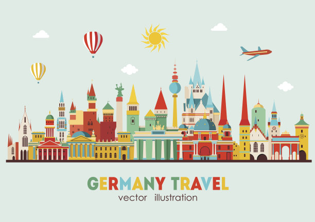游览德国著名地标天际线。矢量图图片下载