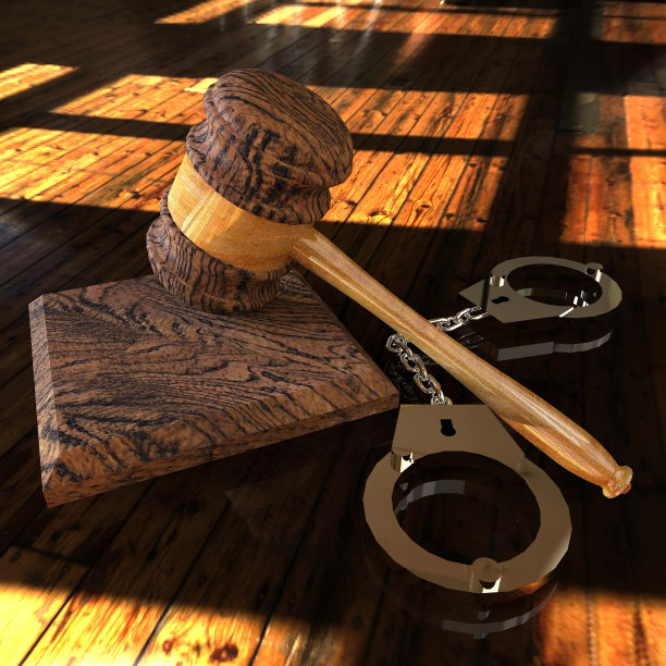 手铐和木槌3d插图图片下载