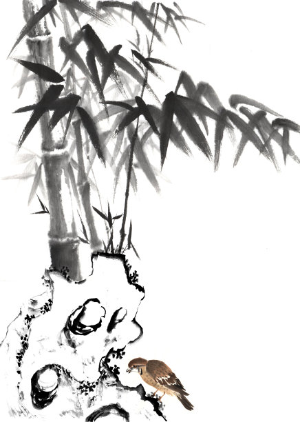 竹和石与鸟图片下载