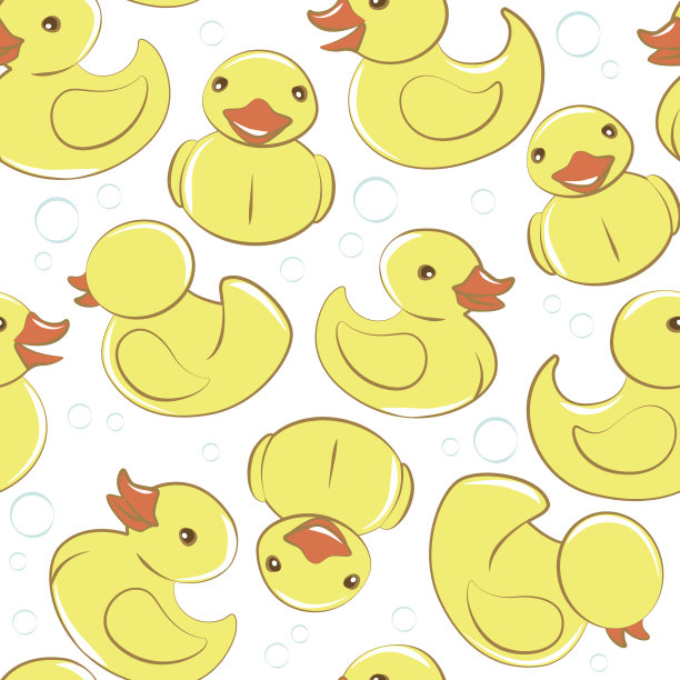 黄色的橡皮鸭和泡泡无缝的儿童图案图片下载
