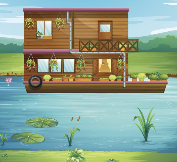 船屋漂浮在河上图片下载