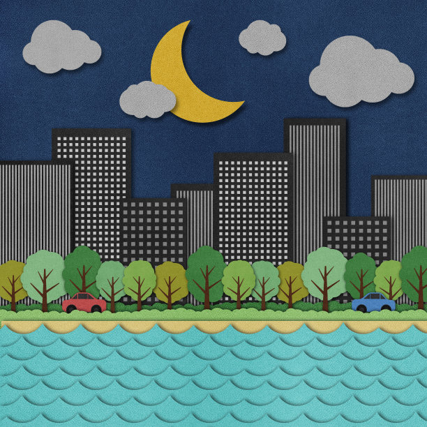 城市景观废纸工艺背景素材图片