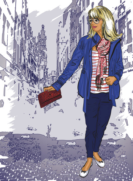 街道背景下的漂亮时尚女孩图片下载