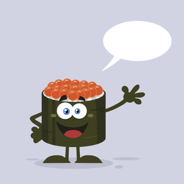 滑稽的寿司卷挥舞着用气泡打招呼图片下载