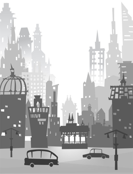 城市背景由建筑剪影构成图片下载