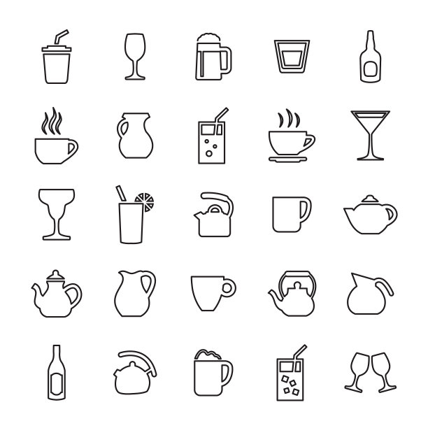 25个轮廓，通用饮料图标图片下载