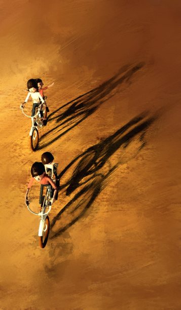 家庭在夏天骑自行车的水彩画，数字绘画图片下载