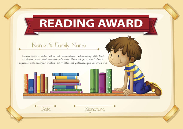 证书模板与男孩和书籍图片下载