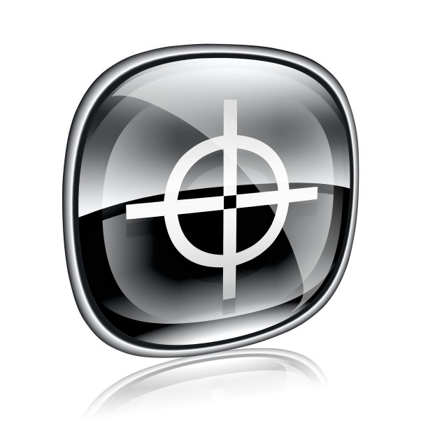 目标图标黑色玻璃，孤立在白色背景。图片下载