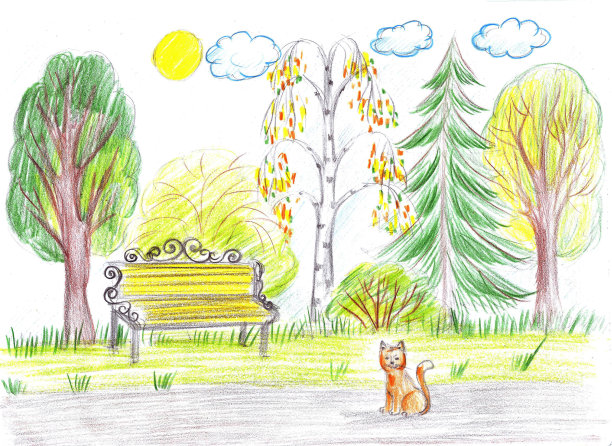 公园里的长椅。只有一只猫图片下载
