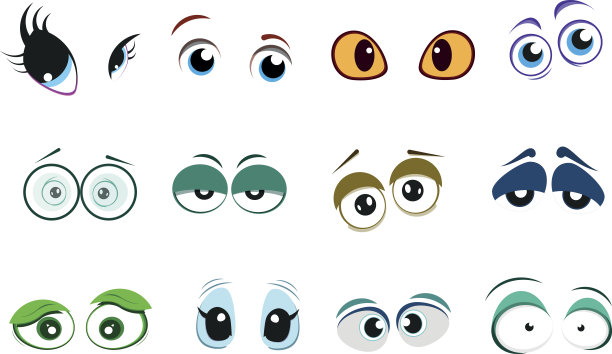一套可爱的卡通眼睛与不同的情感。图片下载